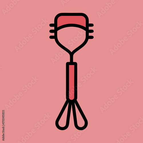Simple illustration of a pink and black eyelash curler on a pink background