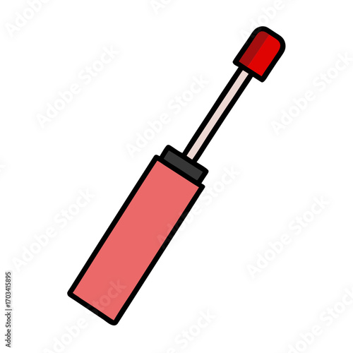 Simple cartoon illustration of a red lipstick tube with a black applicator wand