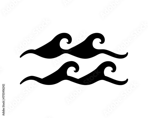 Abstract black and white waves illustration with stylized spiral shapes