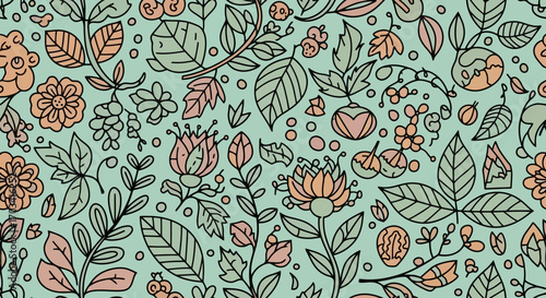 Elegant Floral Pattern in Pastel Colors, Ideal for Textile Design, Wallpaper, and Backgrounds for Spring and Summer Marketing Campaigns