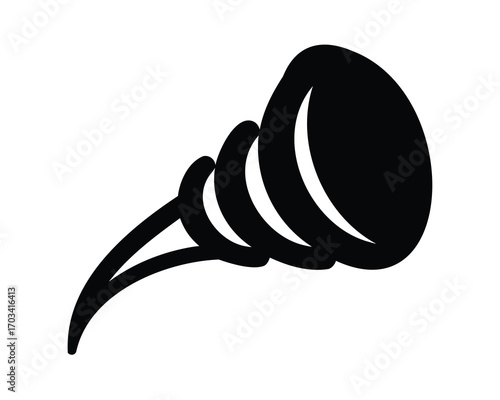 Abstract swirling cornucopia illustration in black and white minimalist composition