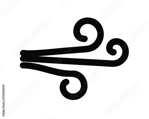Stylized wind icon showing air current and movement with black curvy design
