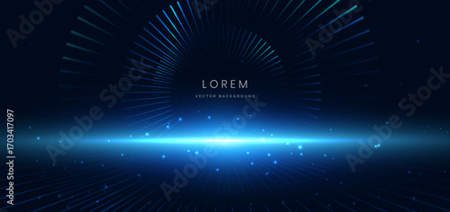 Abstract circles lines glowing on dark blue backgroung. Techology communication data concept.