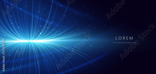 Abstract speed motion blue lines on dark blue background. Technology futuristic data communication concept.