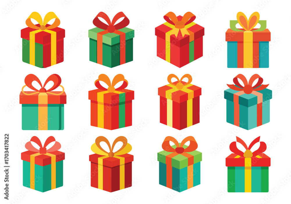 Fototapeta premium Colorful Gift Boxes Vector Illustration for Holiday Season and Celebrations