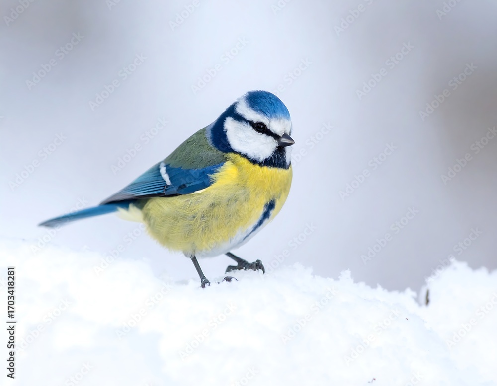 Obraz premium Blue tit perched on snow