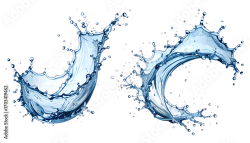 Two vibrant water splashes against a black background