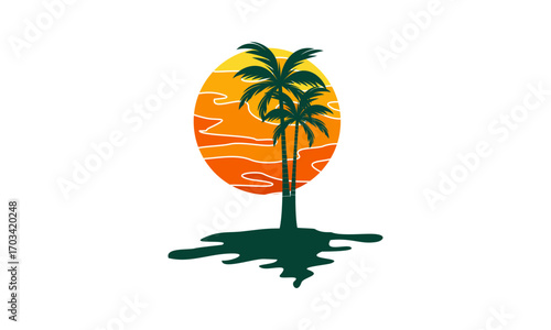 Palm tree with sunset logo design