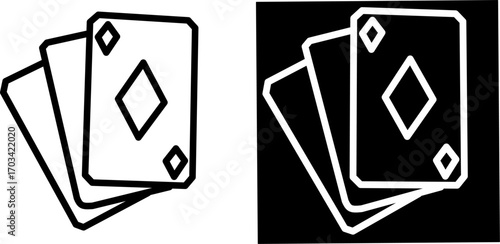 Minimalist playing cards icon with diamond suit, symbolizing casino, gambling, poker, blackjack, entertainment, luck, strategy, and gaming concept.