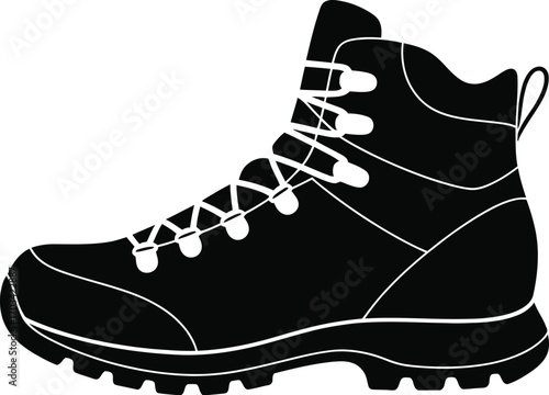 Black hiking boot with white laces footwear
