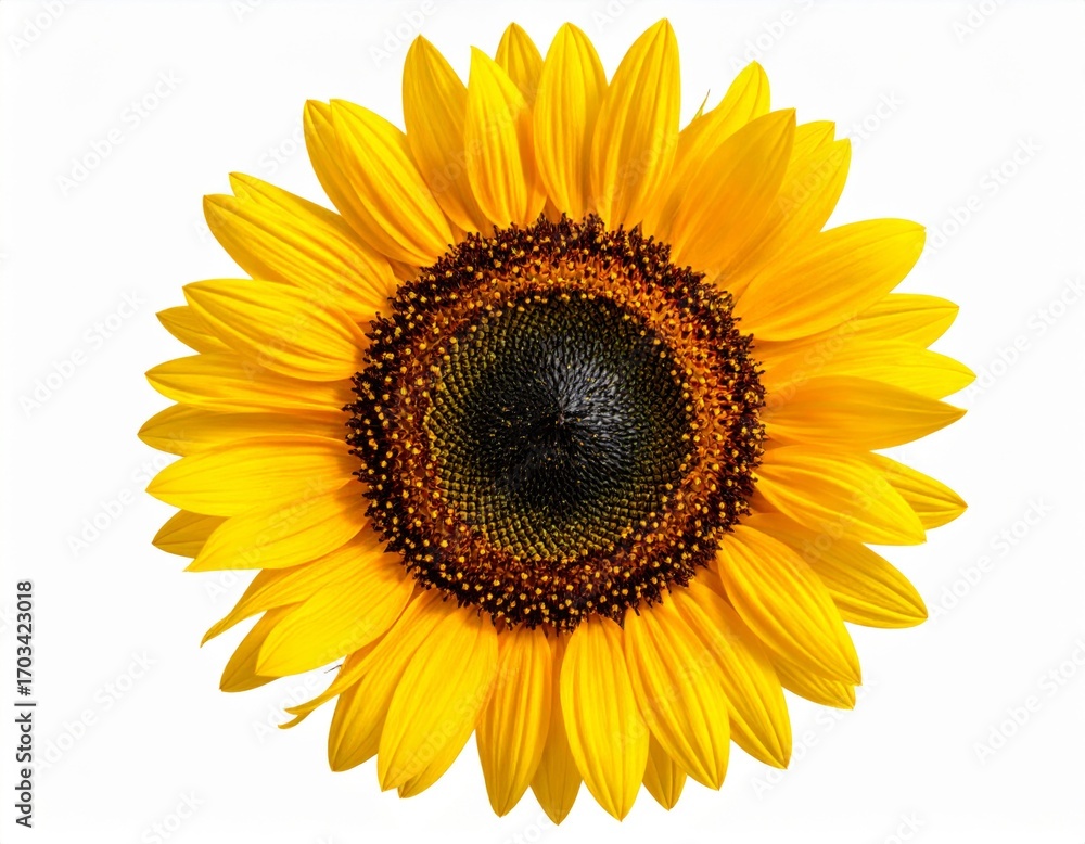 Fototapeta premium Radiant Sunflower with Yellow Petals and Black Center on a Bright White Background