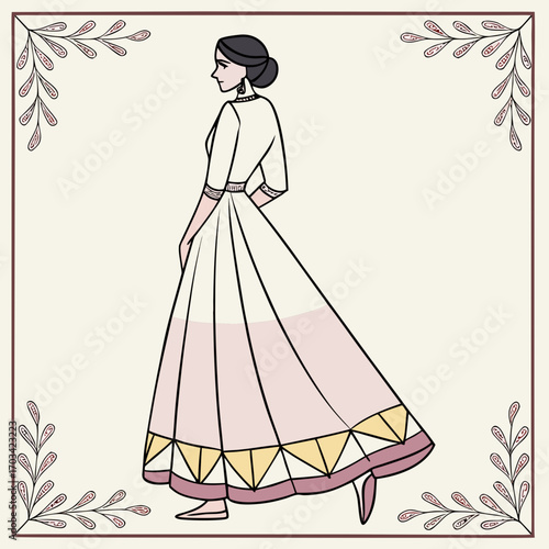 Stylish woman in a gown with geometric hem