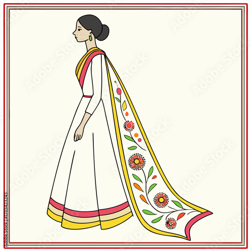 Stylish woman in traditional indian dress with flower design