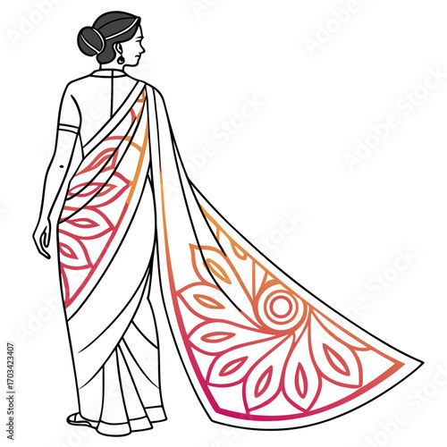 Woman in saree with floral design