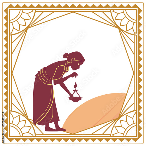 Woman lighting a traditional oil lamp