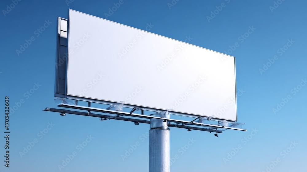 Obraz premium Billboard Mockup Against Blue Sky: Advertising Space for Outdoor Marketing and Promotional Campaigns