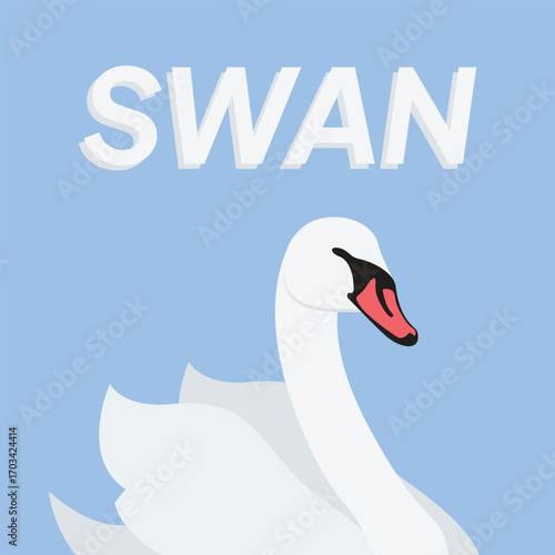 Logo White Swan Flat bird vector illustration.