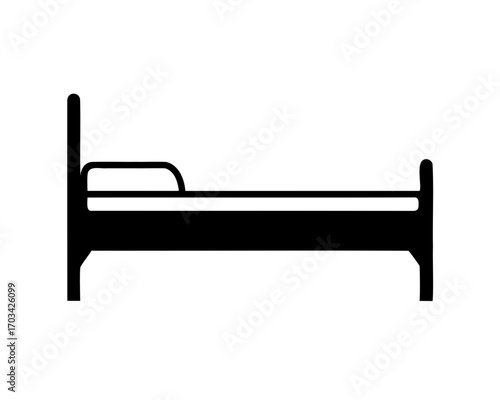Simple black bed silhouette on white background for design and icons
