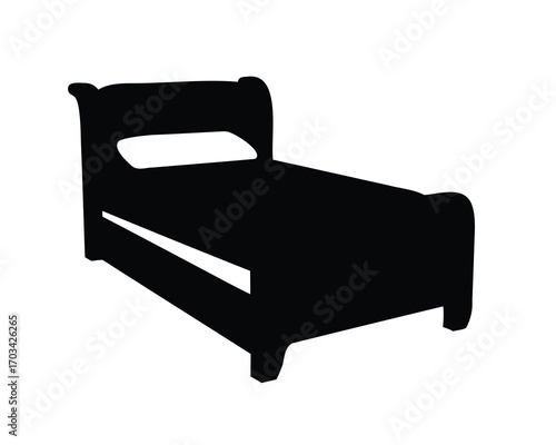 Monochromatic Illustration of a Classic Bed Frame with Headboard and Footboard Design