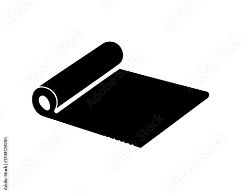 A black and white vector illustration of a rolled out yoga mat