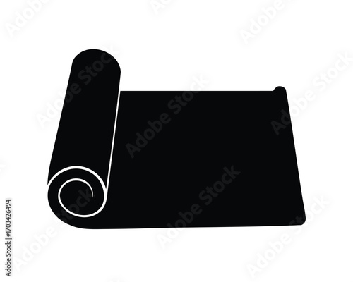 A minimalist black and white illustration of a yoga or exercise mat