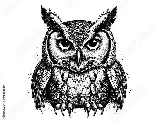 Detailed black and white owl portrait