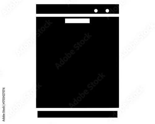 Modern black dishwasher appliance illustration for kitchen and home design projects
