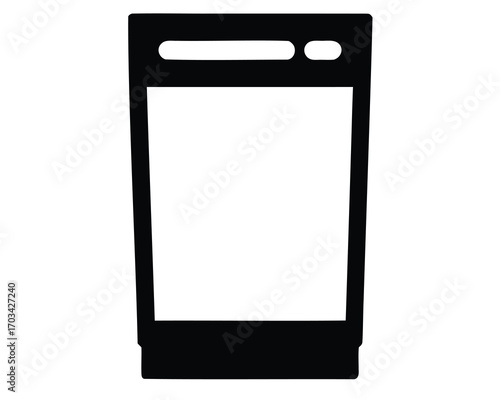 Simple black and white vector drawing of a dishwasher with controls