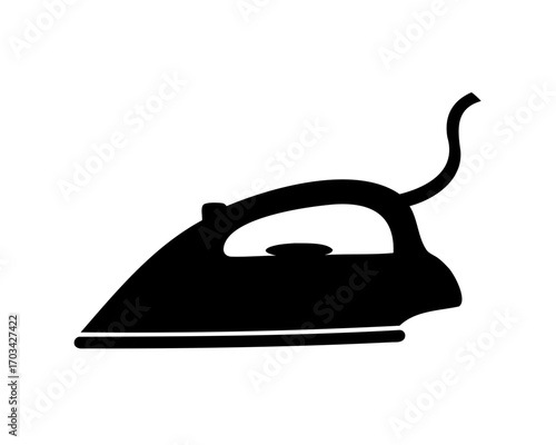 A simple black silhouette of a household iron for ironing clothes