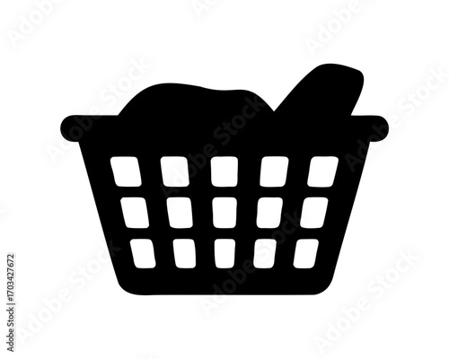 Full laundry basket with clothes, icon for laundry or home organizing