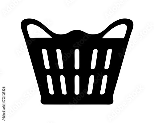 Simplified black silhouette of a laundry basket with a distinctive design