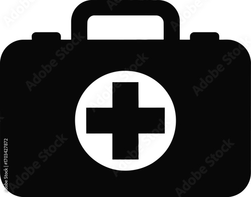 Black medical kit with white cross first aid emergency