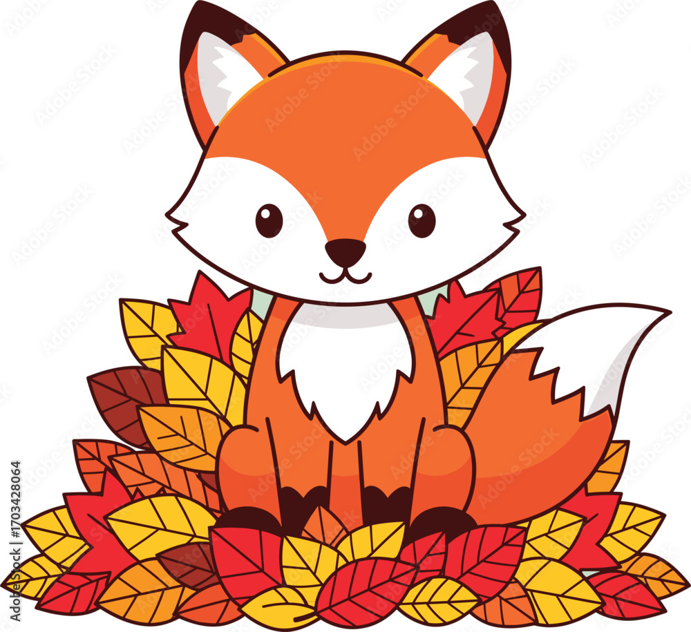 Obraz premium BasFox with Autumn Leaves – Vector Illustrationic RFox