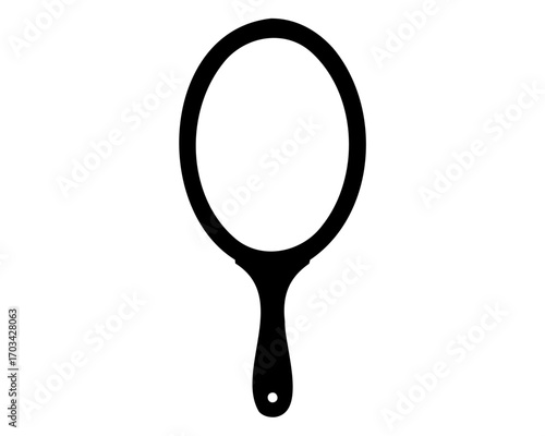 Elegant Black Hand Mirror Silhouette Against a White Background, Clean Simple Design