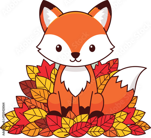 BasFox with Autumn Leaves – Vector Illustrationic RFox