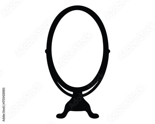 Elegant Silhouette of a Vintage Oval Vanity Mirror with Classic Stand