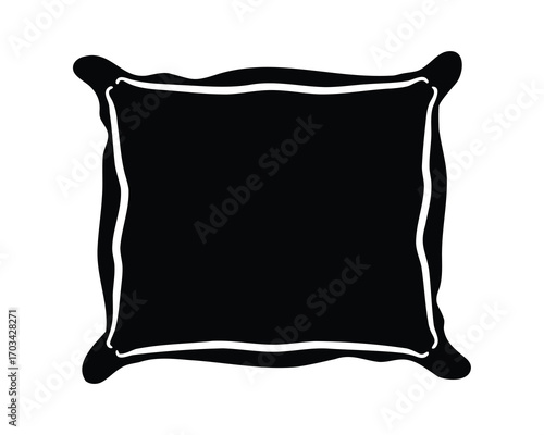 Black and white cartoon drawing of a pillow with irregular edges