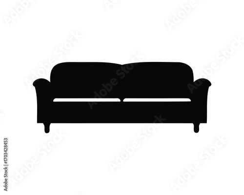 Elegant black silhouette of a traditional two seat sofa with cushions
