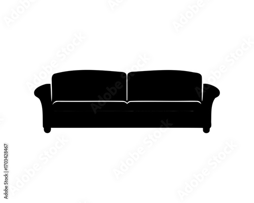 Isolated black silhouette of a twoseater sofa on a white background