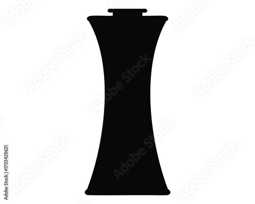 Minimalist abstract black silhouette of a chess queen piece on white background