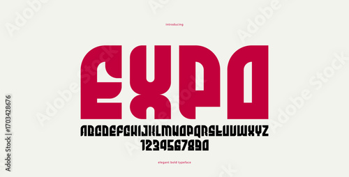 Bold simple sans serif display font for logos headers or slogans, elegant vector thick and beautiful geometric typeface, uppercase letters alphabet with numbers, poster and advertising.