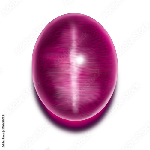 illustration of pink tourmaline cats eye,illustration of oval-shaped shining natural stone