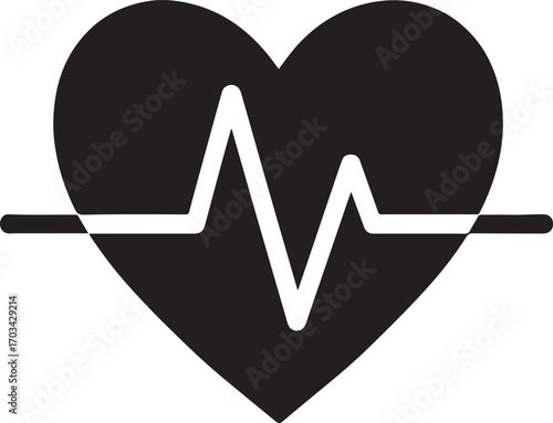 Heart with lifeline graph illustration, representing health, heartbeat, and medical monitoring.