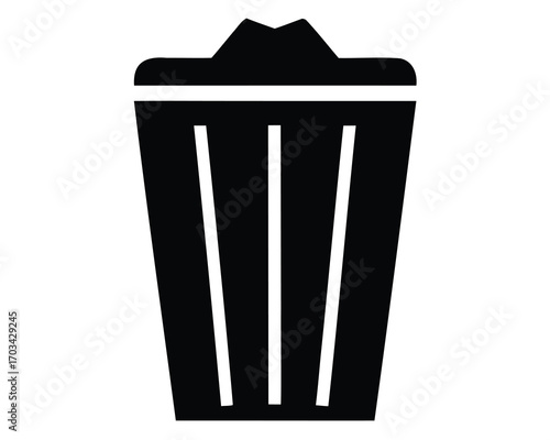 Black and White Simple Graphic Icon of a Wastebasket with Lid