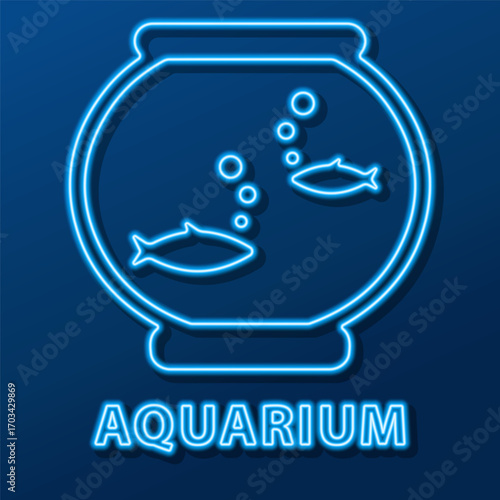 aquarium neon sign, modern glowing banner design, colorful modern design trends on black background. Vector illustration.