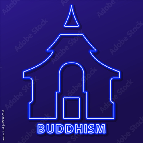 buddhism neon sign, modern glowing banner design, colorful modern design trend on black background. Vector illustration.