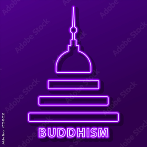 buddhism neon sign, modern glowing banner design, colorful modern design trend on black background. Vector illustration.