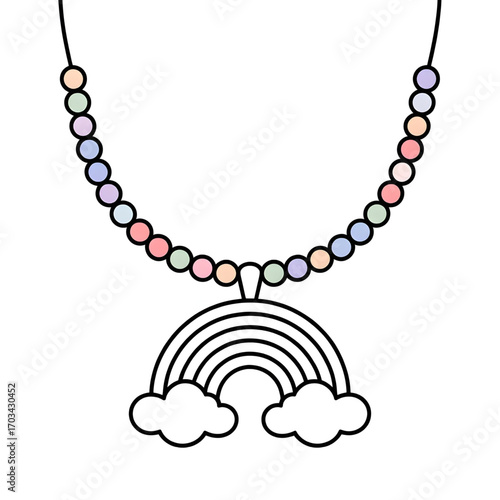 Rainbow Cloud Necklace Illustration | Kids Jewelry, Cute, Colorful, Gift, Fashion, Accessory Coloring page