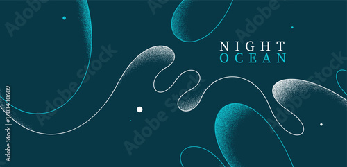 Seashore in the night abstract linear vector background, dark ocean water and sand on waves calming and relaxing abstract art, curvy lines and textures minimal graphics.