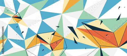 Colorful low poly surface vector abstract 3D background, polygonal abstraction with broken elements in motion, dynamic particles flying abstraction.